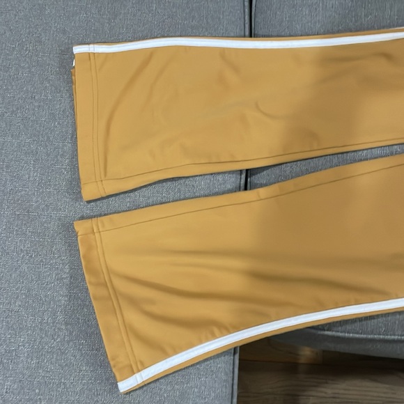 Adidas Track Pants in Gold with White Stripes slight flare - Picture 4 of 12